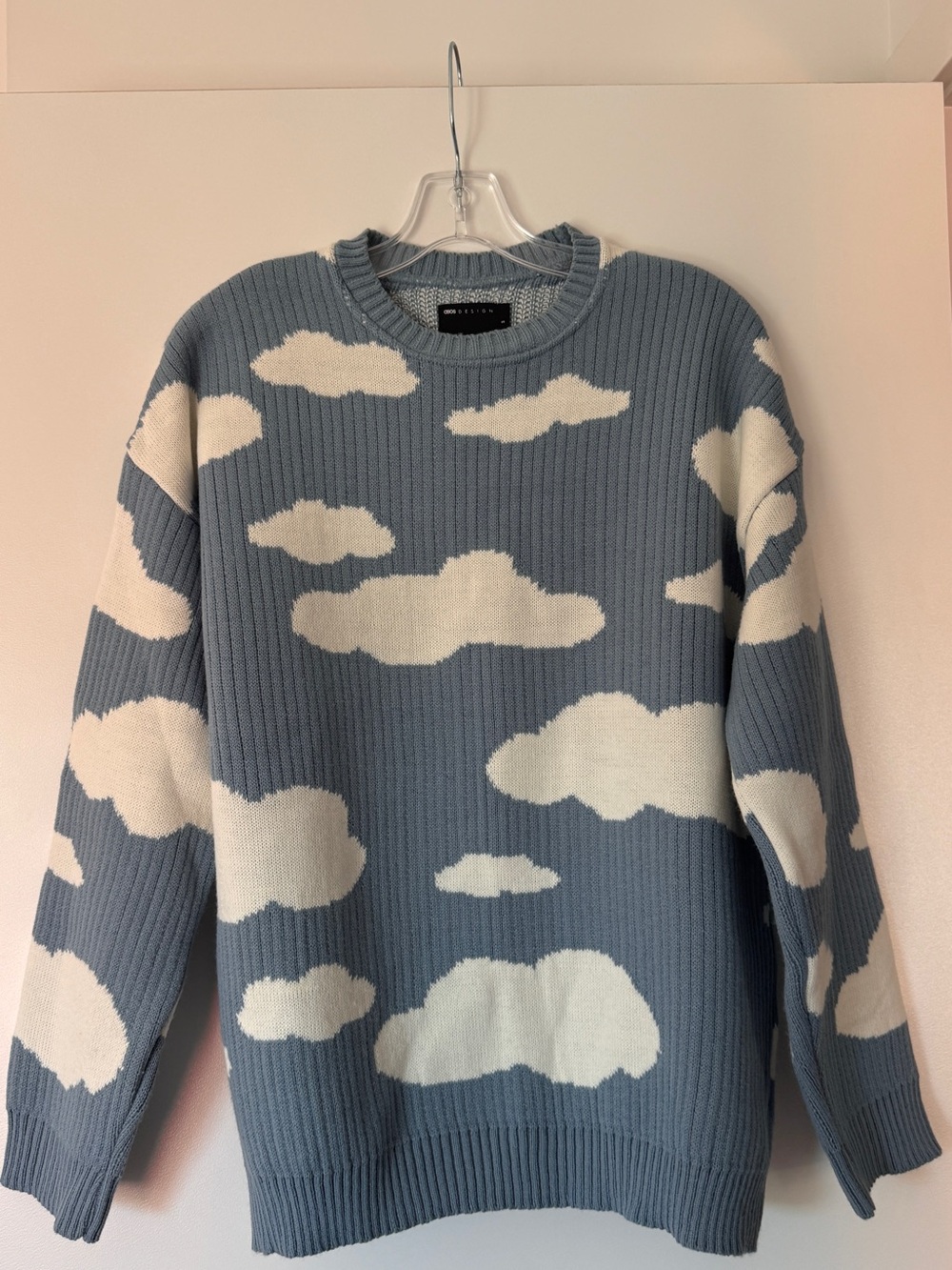 ASOS Design Cloud Motif Crewneck Sweater - Blue & Cream